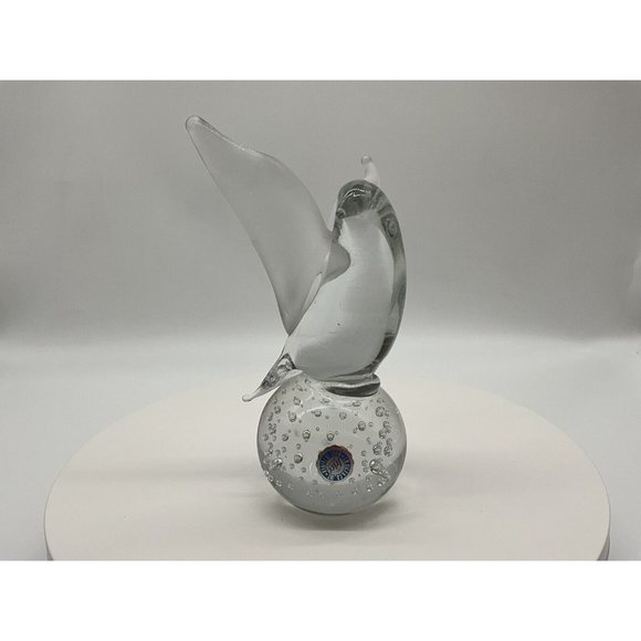 I W Rice and Company Solid Clear Art Glass Dove Paperweight with Frosted Wings - Picture 8 of 16